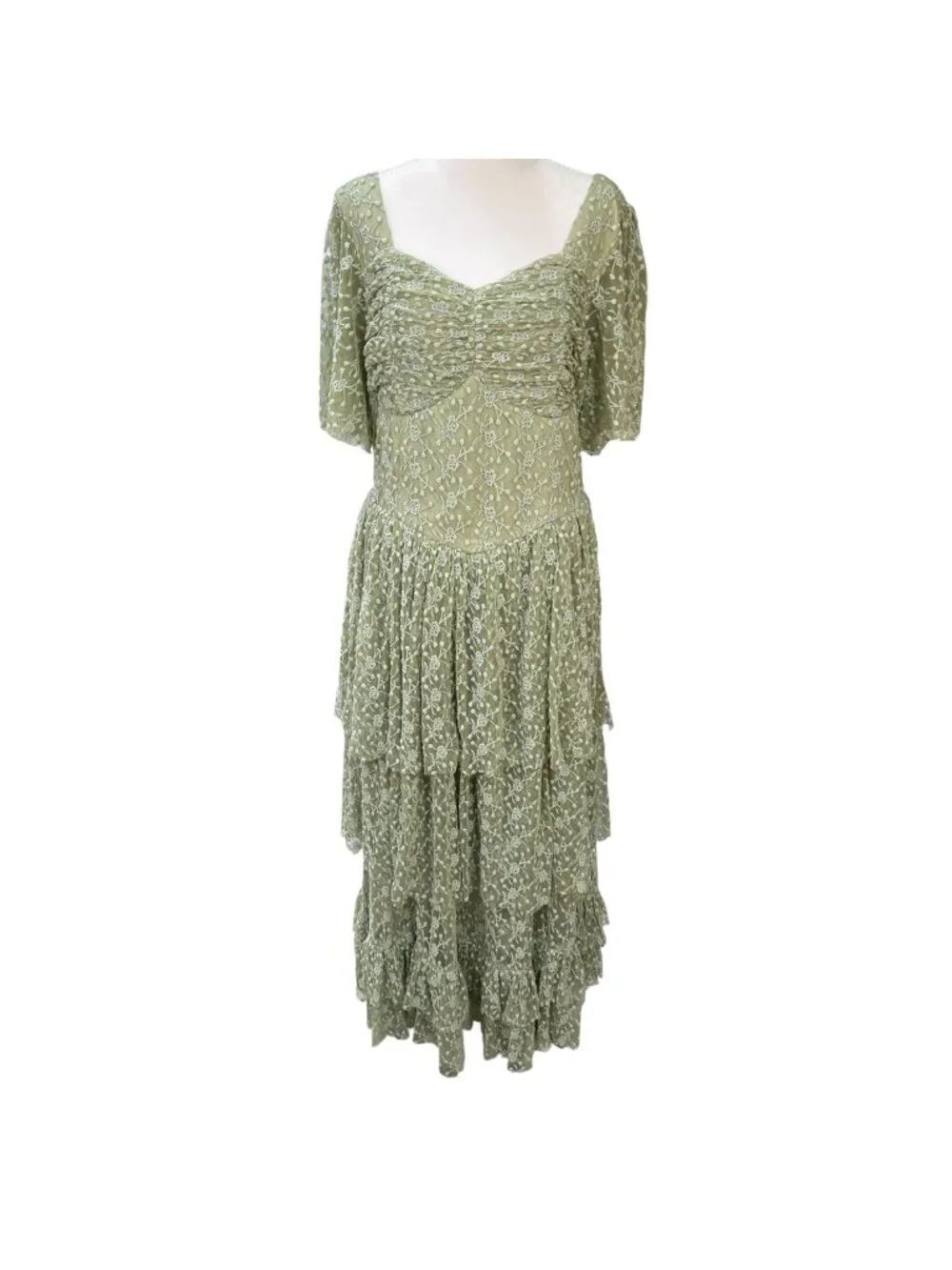 Ivy City Co NWT Olive Green Lace Tiered Maxi Dress Size XL